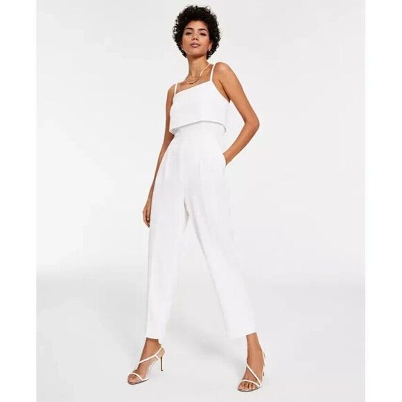 Bar III Women's Crepe Double-Layer Sleeveless Jumpsuit, Black (off white), M - Picture 1 of 14